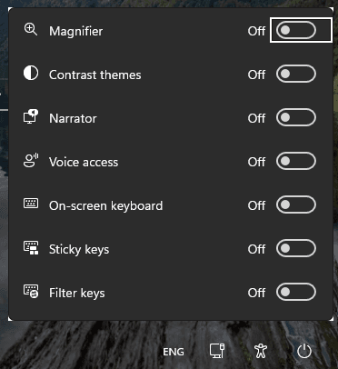 Accessibility features can be accessed from the Windows interface.
