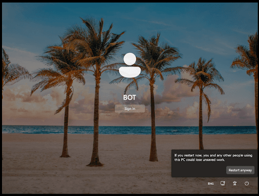 Restart anyway menu.