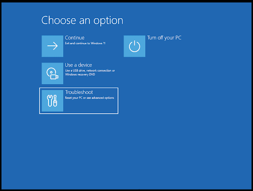 Enter troubleshoot menu.