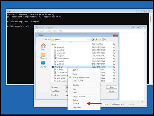 Rename utilman file to Utilman2.