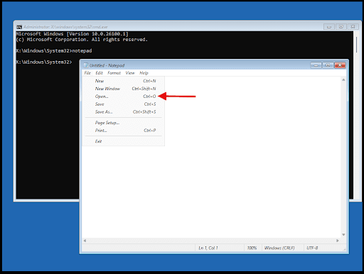 Open file from “file” menu in the notepad.