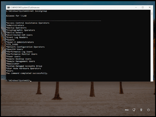 Viewing the available user groups.